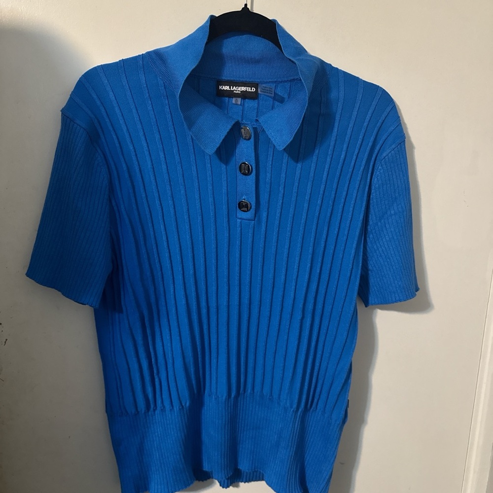 Karl Lagerfeld Vibrant Blue Ribbed Knit Top